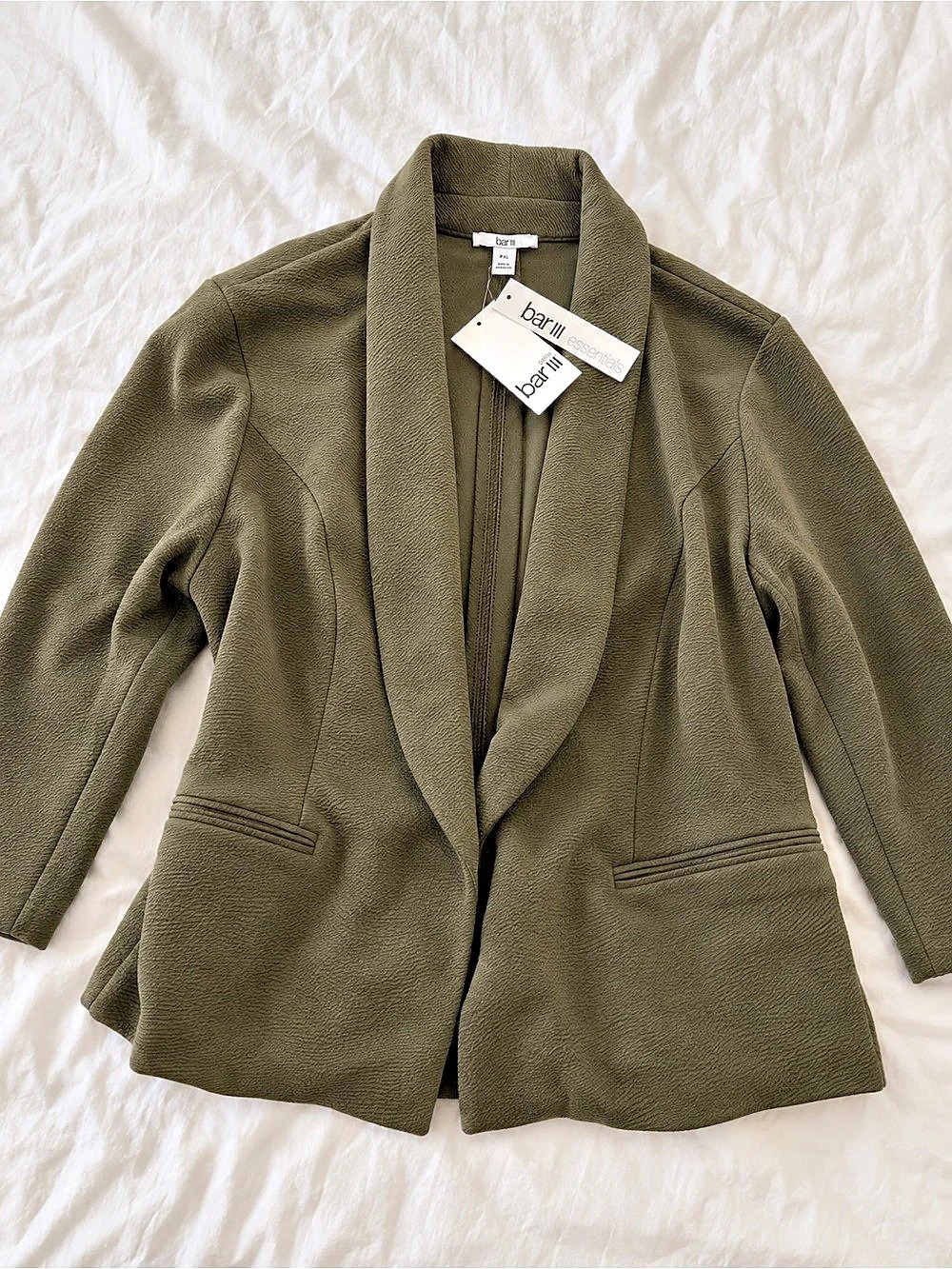 NWT Bar III Petite XL Dusty Olive Open Front Blazer
